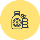 A bag of money with a plant growing on top.